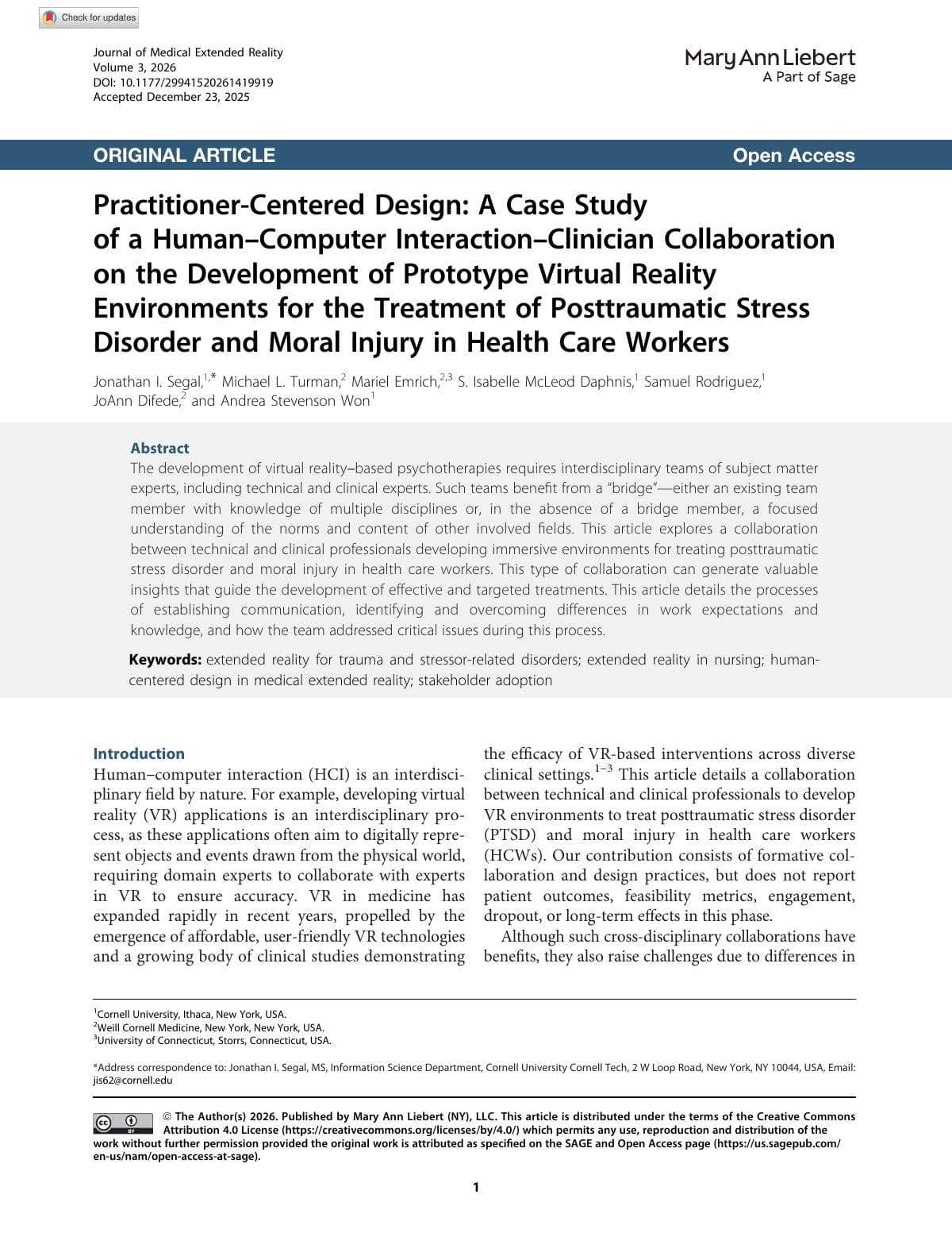 Preview of Practitioner-Centered Design: A Case Study of a Human-Computer Interaction-Clinician Collaboration on the Development of Prototype Virtual Reality Environments for the Treatment of Posttraumatic Stress Disorder and Moral Injury in Health Care Workers